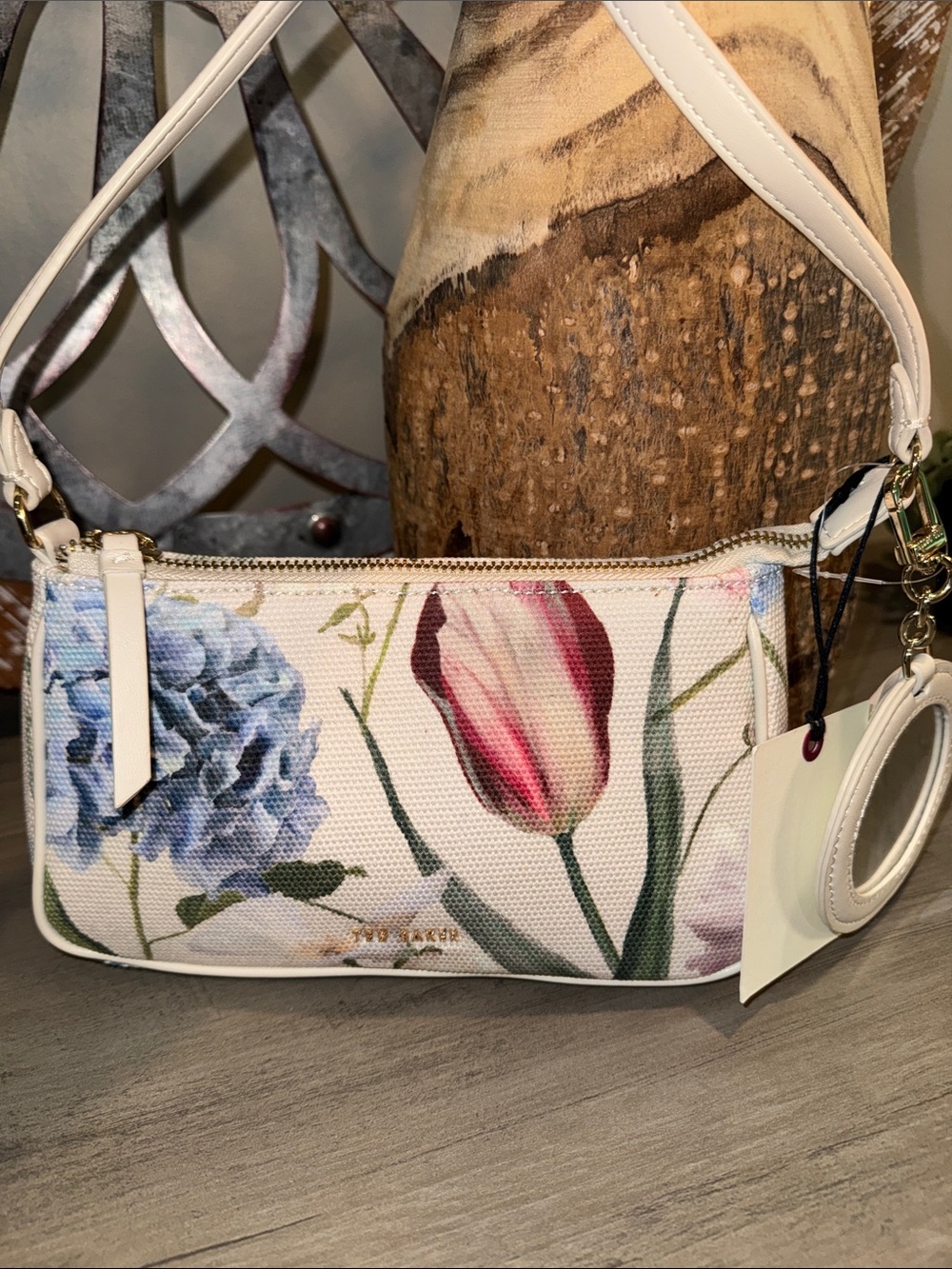 Ted Baker London White Floral Tulip & Hydrangea Shoulder Bag